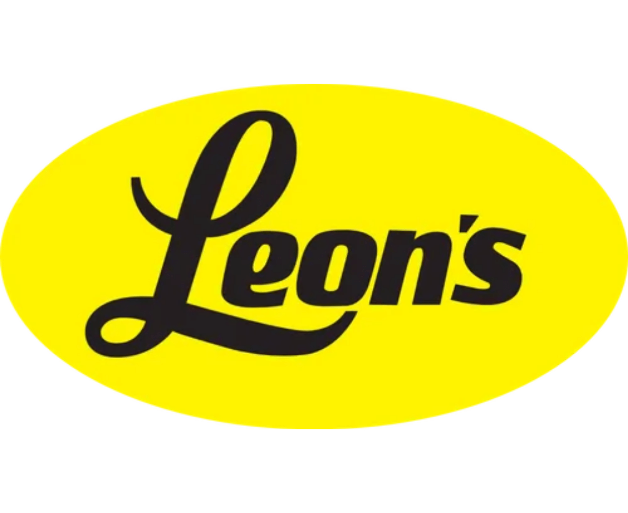 The image shows the logo of "leon's" with stylized cursive text on an oval, yellow background, signifying their last mile delivery tracking service.